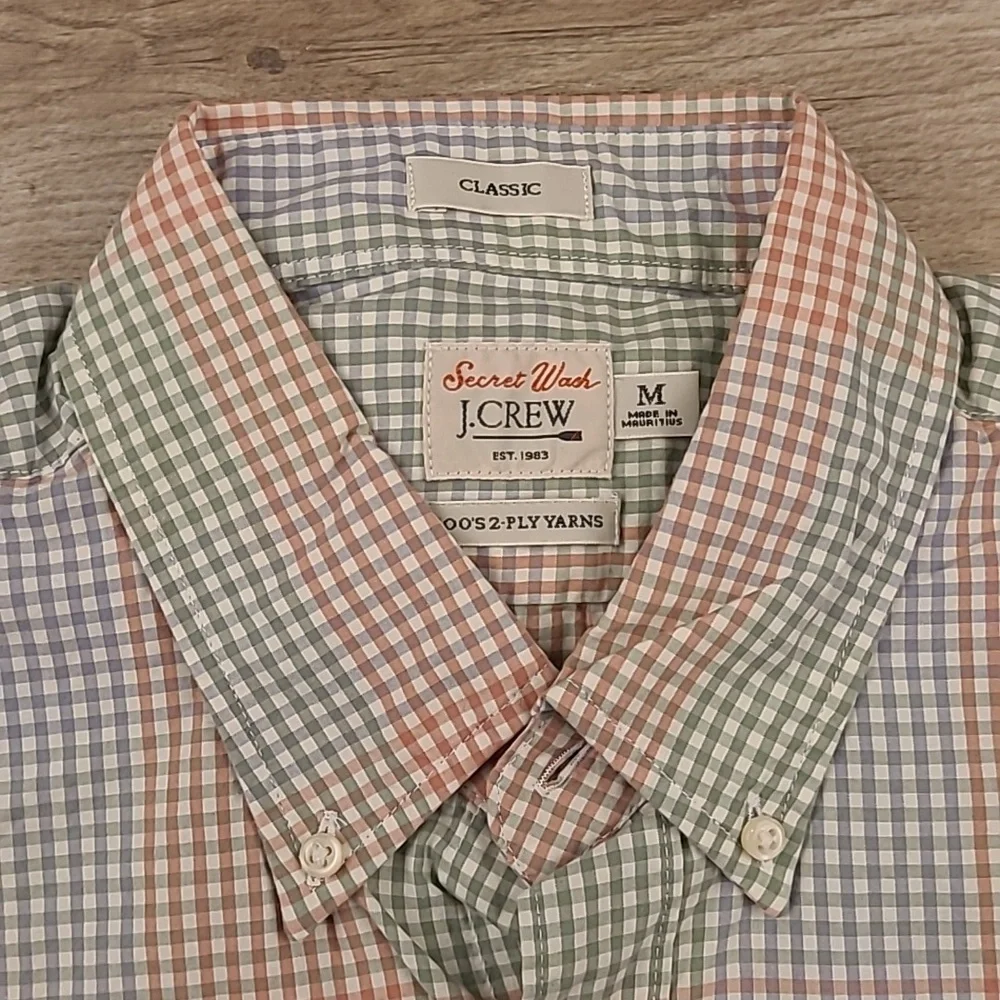 J CREW Secret Wash Multicolor Block Plaid Cotton Mens Sz M Long Sleeve Shirt NEW